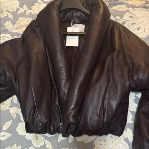 NEW H&M Studio Leather Shawl Collar Puffer Jacket Loewe Oxblood Medium